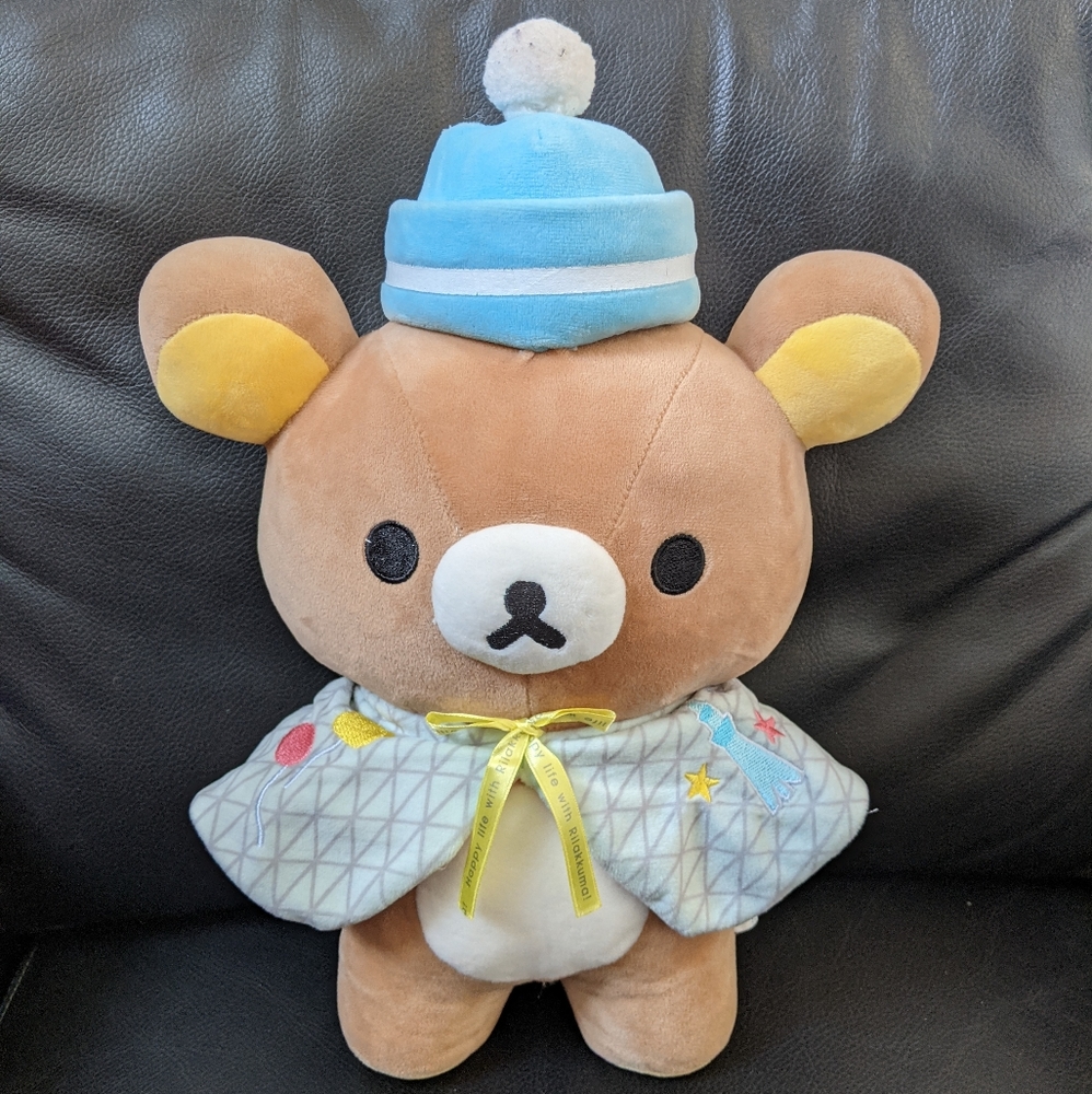 Rilakkuma bear stuffed animal with cape + hat